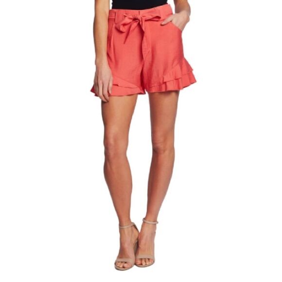 CECE Desert Floral Bay Coral Ruffle Belt Shorts NWT - Picture 1 of 3